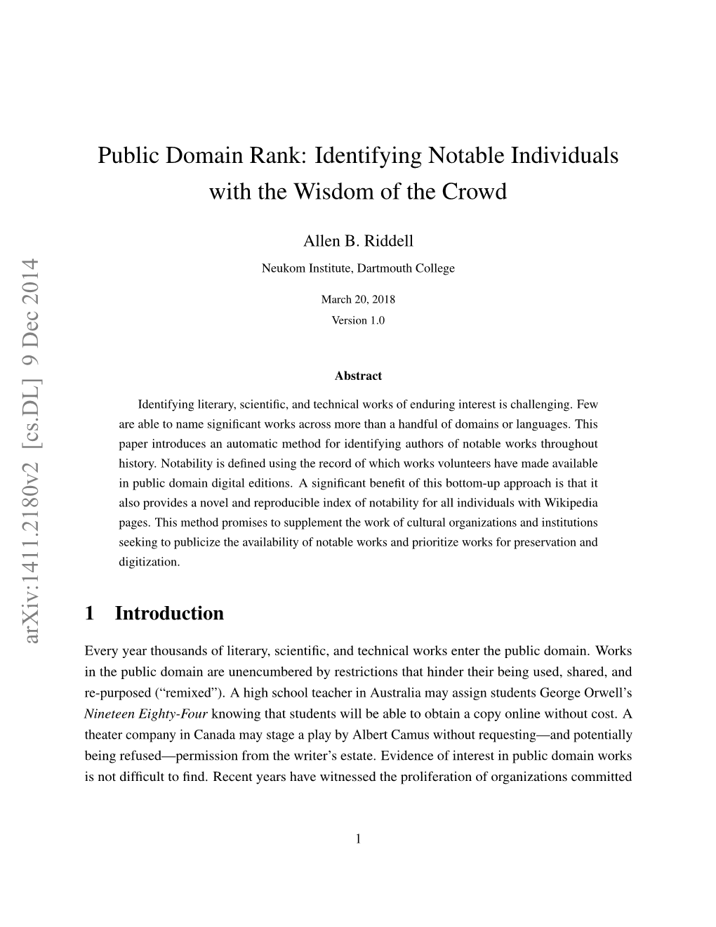 Public Domain Rank: Identifying Notable Individuals with the Wisdom of the Crowd