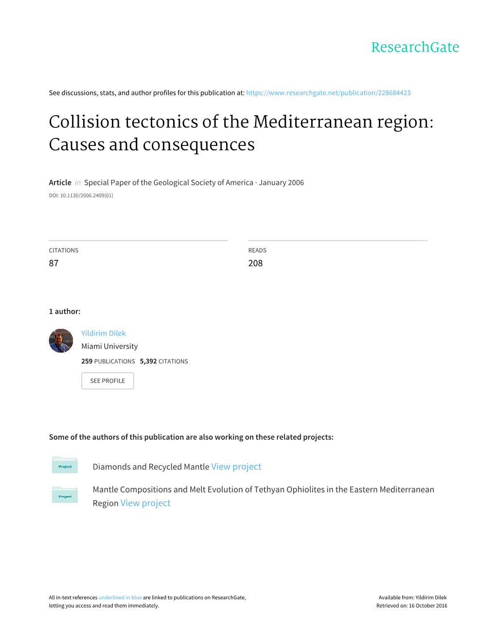 Collision Tectonics of the Mediterranean Region: Causes and Consequences