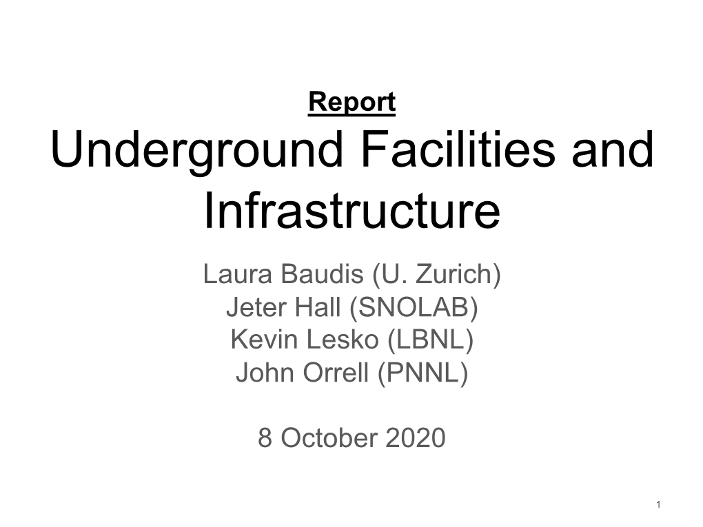 Underground Facilities and Infrastructure Laura Baudis (U
