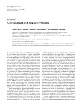 Editorial Aspirin Exacerbated Respiratory Disease
