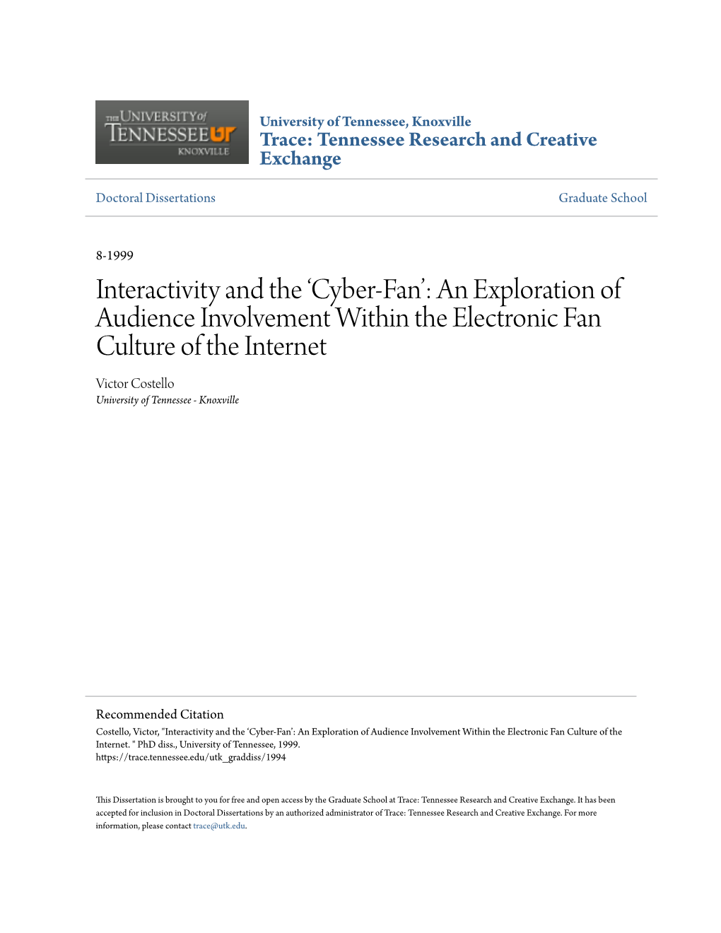 'Cyber-Fan': an Exploration of Audience Involvement Within The