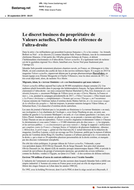 Le Discret Business Du Propriétaire De Valeurs Actuelles, L'hebdo De