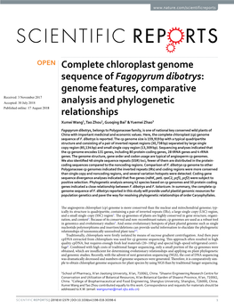 Complete Chloroplast Genome Sequence of Fagopyrum Dibotrys