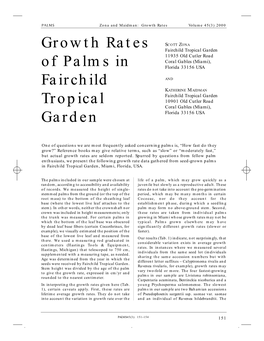 Growth Rates of Palms in Fairchild Tropical Garden
