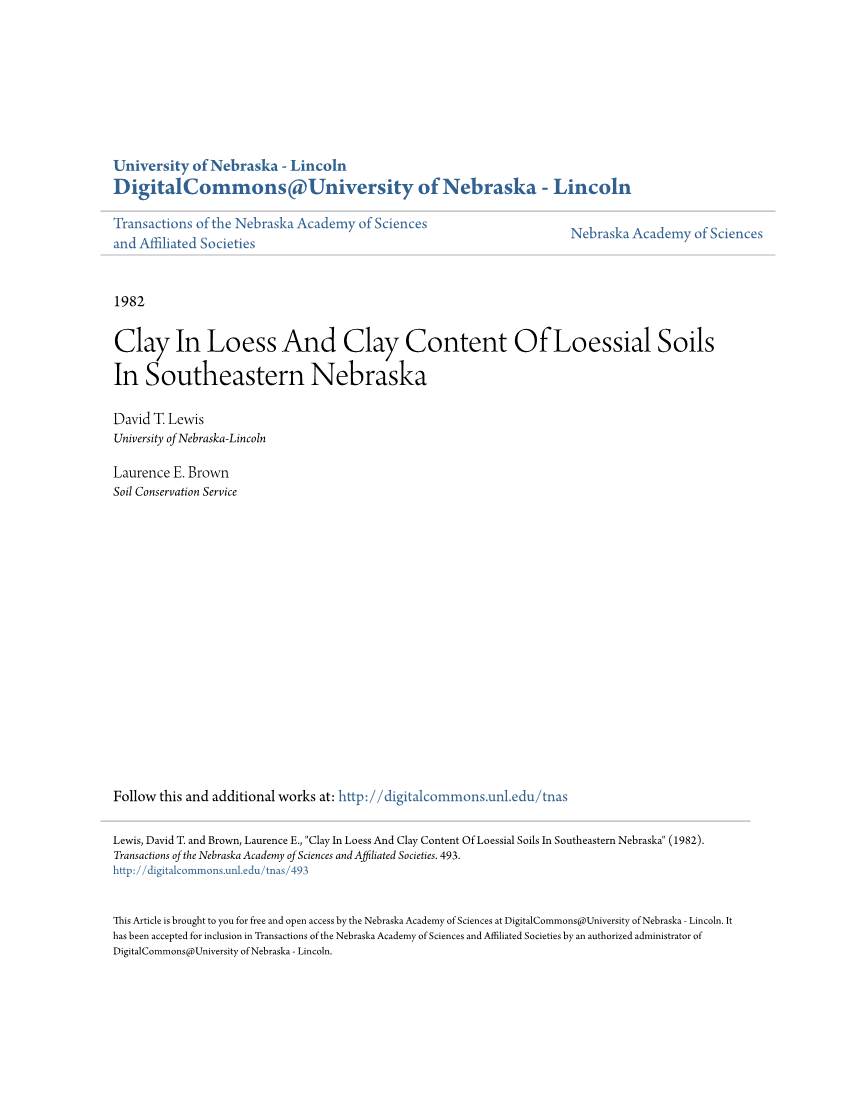 Clay in Loess and Clay Content of Loessial Soils in Southeastern Nebraska David T