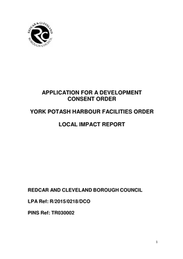 Application for a Development Consent Order York Potash Harbour Facilities