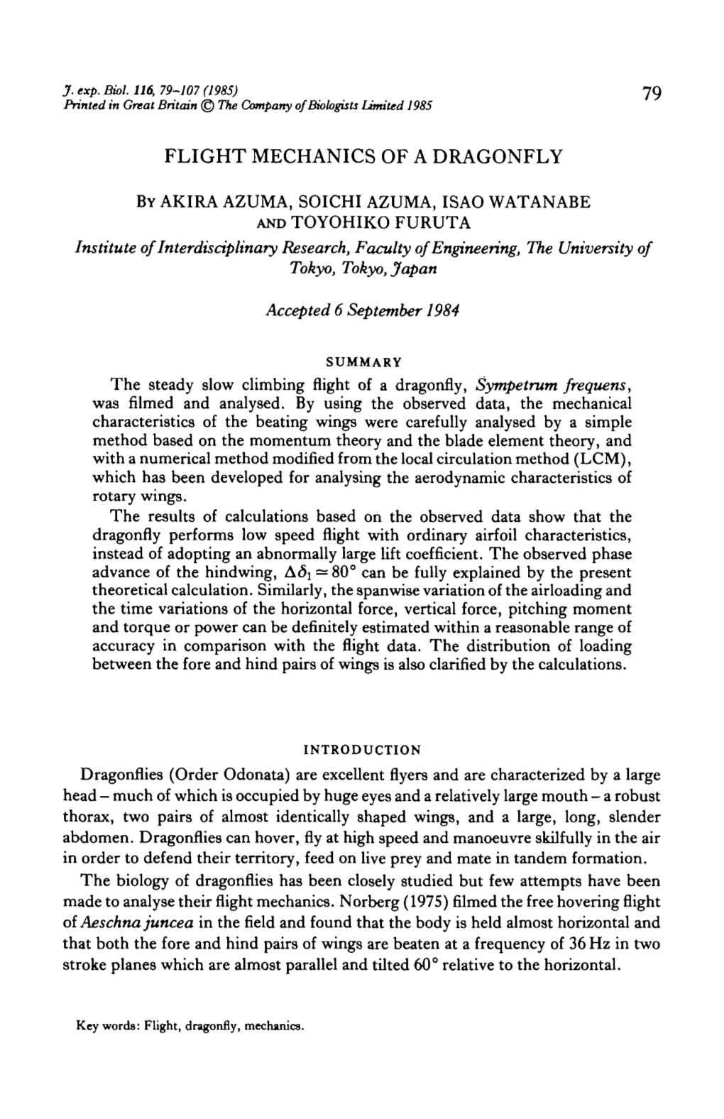 Flight Mechanics of a Dragonfly