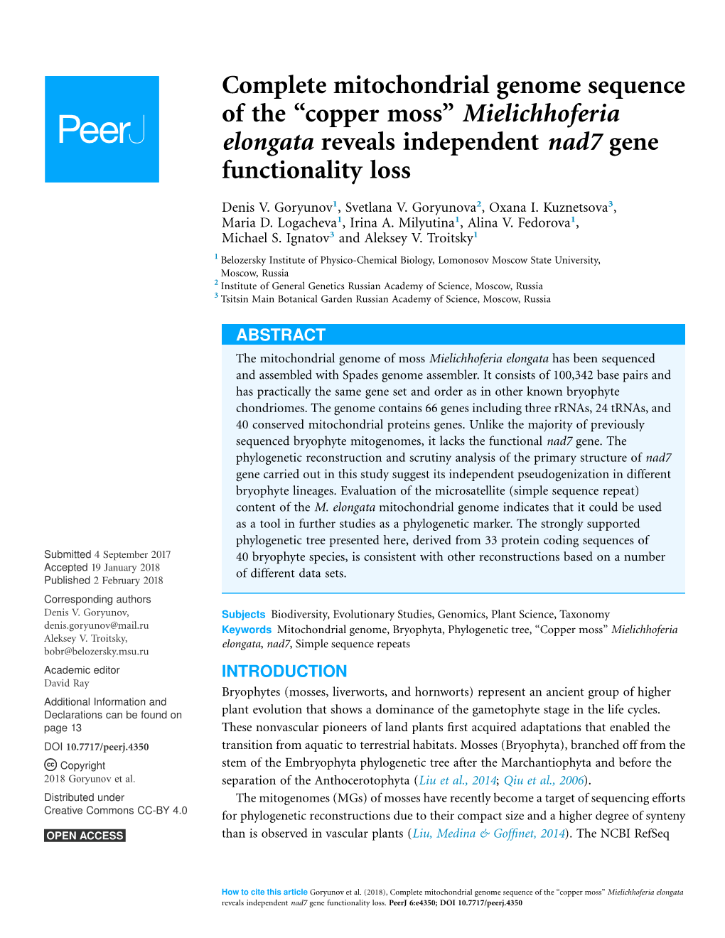 Complete Mitochondrial Genome Sequence of the &Ldquo