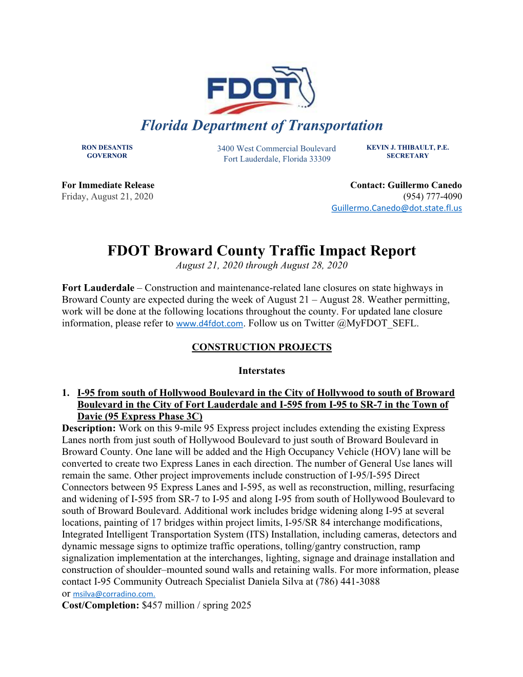 Florida Department of Transportation FDOT Broward County Traffic