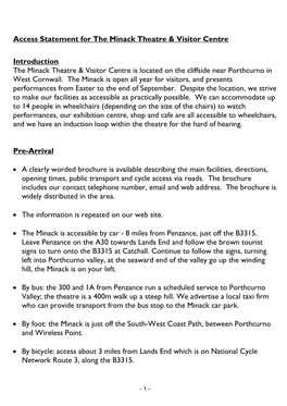 Access Statement for the Minack Theatre & Visitor Centre Introduction the Minack Theatre & Visitor Centre Is Located On