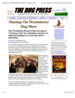 MUSINGS on WESTMINSTER DOG SHOW | Thedogpress.Com