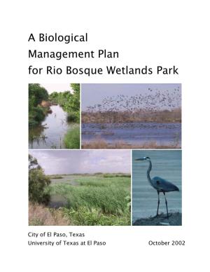 A Biological Management Plan for Rio Bosque Wetlands Park