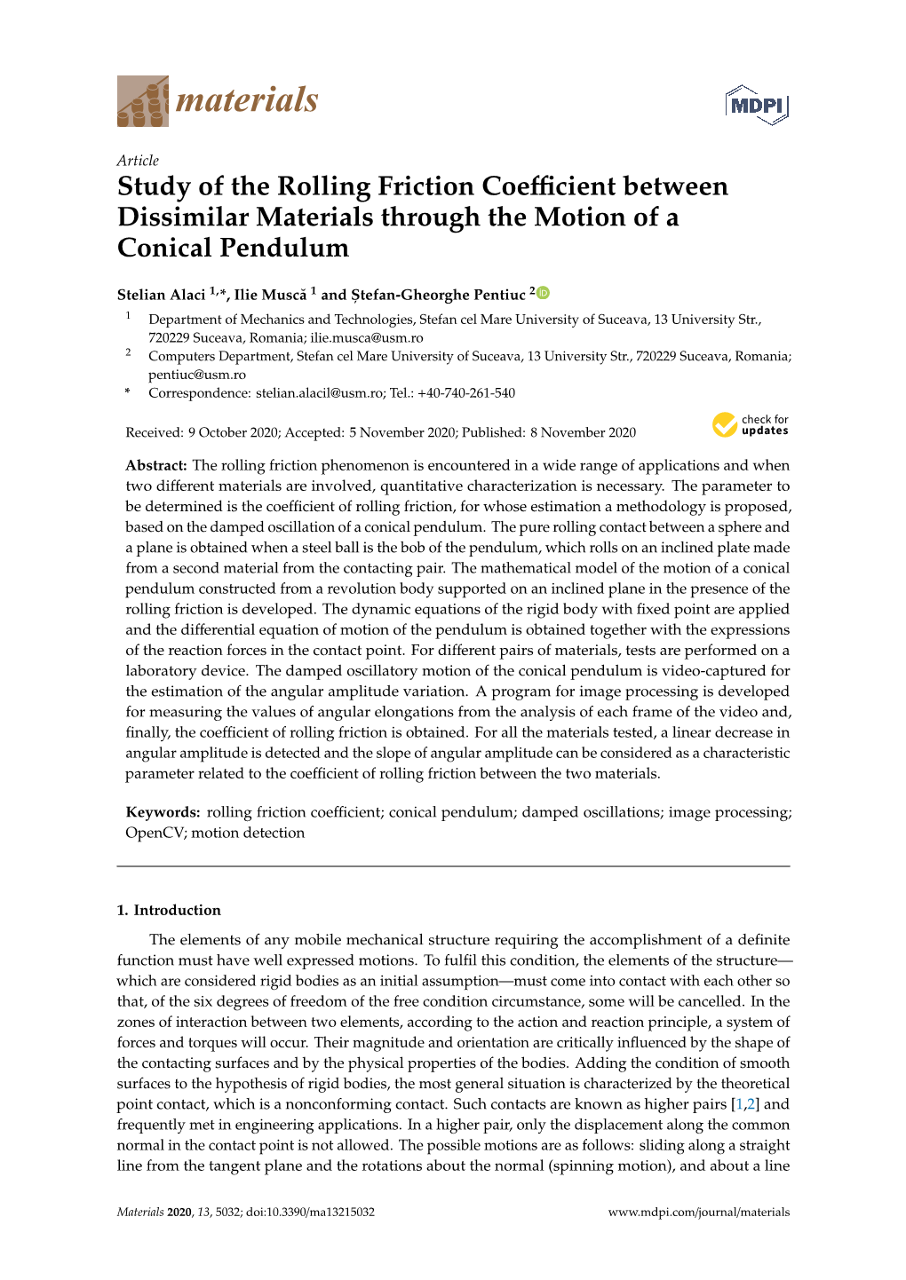 Study of the Rolling Friction Coefficient Between Dissimilar