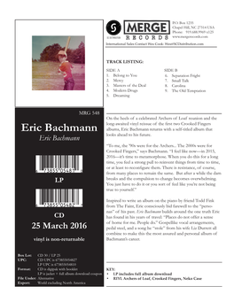 Eric Bachmann Albums, Eric Bachmann Returns with a Self-Titled Album That Eric Bachmann Looks Ahead to His Future