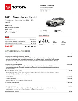 2021 RAV4-Limited Hybrid RAV4-Limited Electronic-AWD 2.5L 4-Cyl