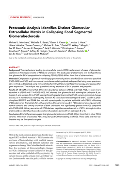 Proteomic Analysis Identifies Distinct Glomerular Extracellular Matrix In