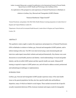 An Exploration of the Perspectives and Experiences of General Practitioners in Barbados In