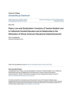Functions of Teacher-Student Love in Collectivist Societal Education and Its Relationship to the Elimination of African American Educational Underachievement
