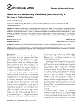 Skookum Root: Ethnobotany of Hellebore (Veratrum Viride) in Northwest British Columbia