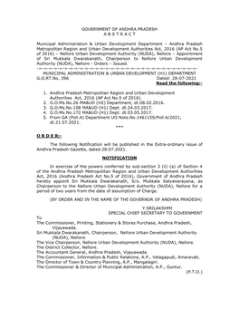 GOVERNMENT of ANDHRA PRADESH a B S T R a C T Municipal Administration & Urban Development Department – Andhra Pradesh Metr