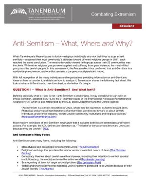 Anti-Semitism – What, Where and Why?