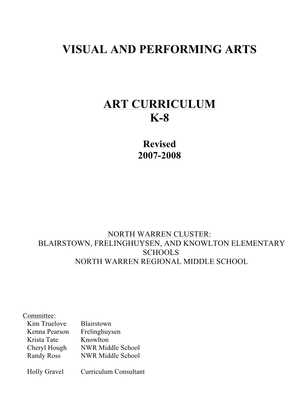 Visual and Performing Arts Art Curriculum