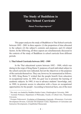 The Study of Buddhism in Thai School Curricula*