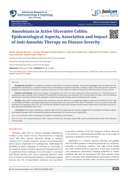 Amoebiasis in Active Ulcerative Colitis: Epidemiological Aspects, Association and Impact of Anti-Amoebic Therapy on Disease Severity