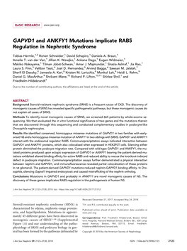 GAPVD1 and ANKFY1 Mutations Implicate RAB5 Regulation in Nephrotic Syndrome