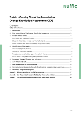 Tunisia - Country Plan of Implementation Orange Knowledge Programme (OKP)