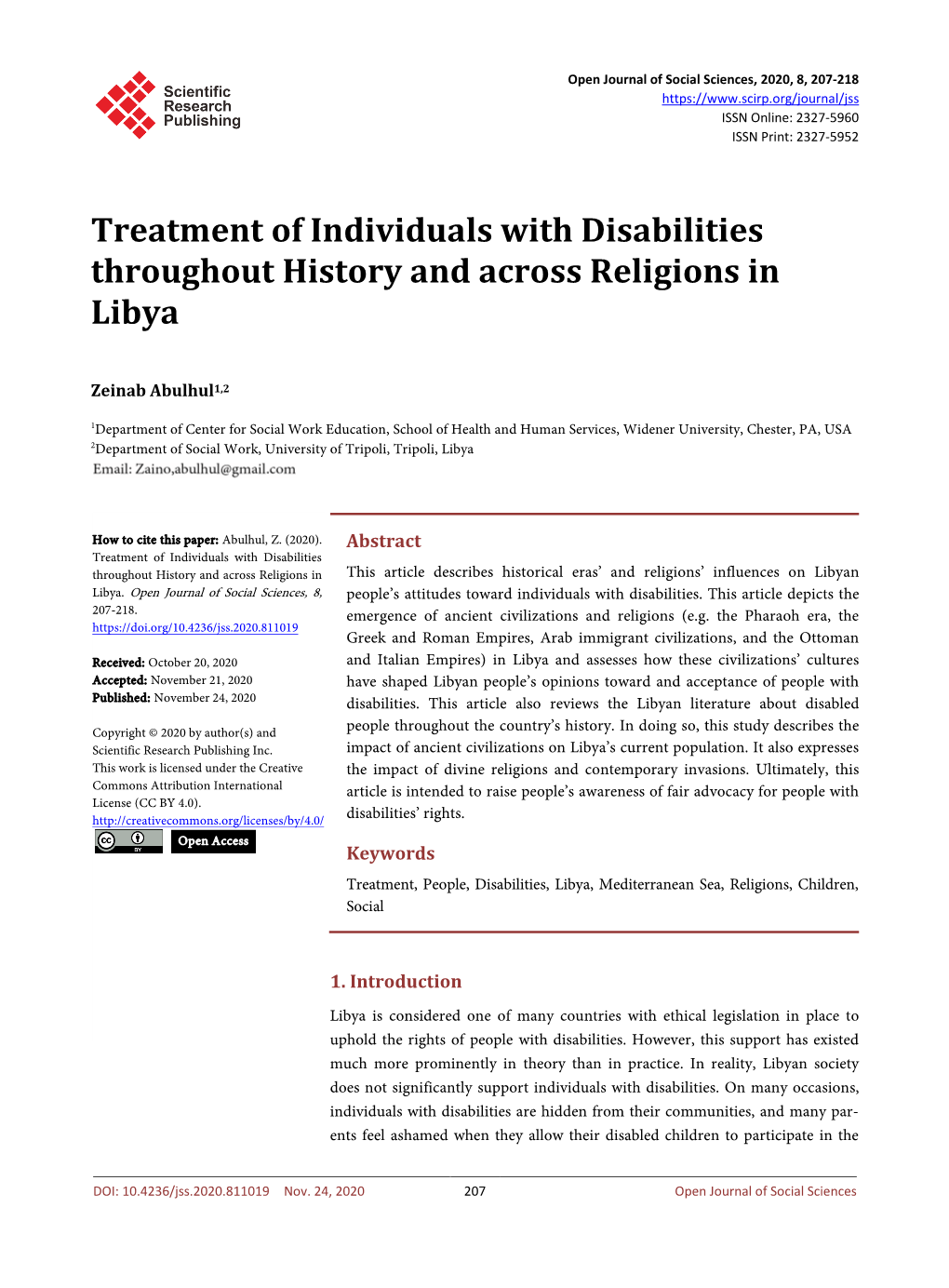 Treatment of Individuals with Disabilities Throughout History and Across Religions in Libya