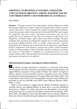 Growing up Between Cultures: Linguistic and Cultural Identity Among Maltese Youth and Their Ethnic Counterparts in Australia