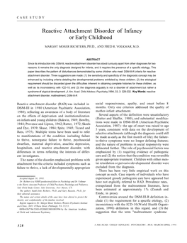 Reactive Attachment Disorder of Infancy Or Early Childhood