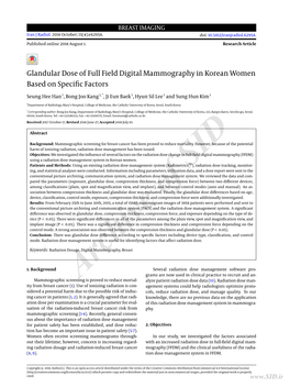 Glandular Dose of Full Field Digital Mammography in Korean Women Based on Speciﬁc Factors