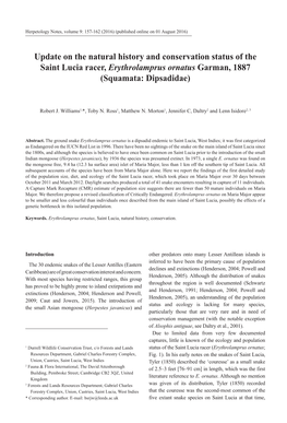 Update on the Natural History and Conservation Status of the Saint Lucia Racer, Erythrolamprus Ornatus Garman, 1887 (Squamata: Dipsadidae)