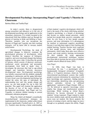 Developmental Psychology: Incorporating Piaget's and Vygotsky's Theories in Classrooms