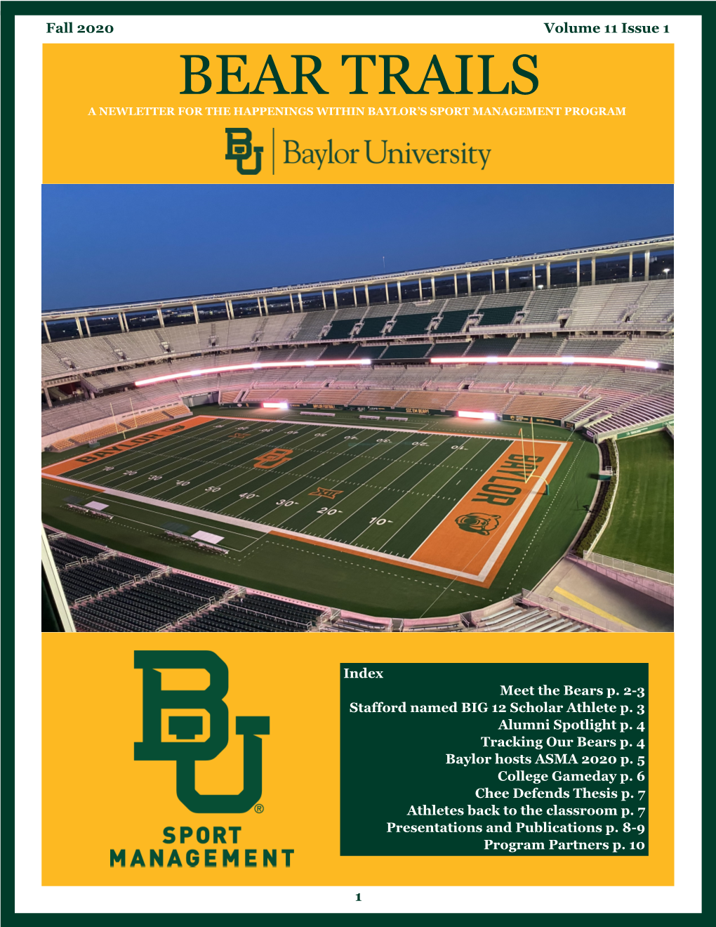 Bear Trails a Newletter for the Happenings Within Baylor’S Sport Management Program