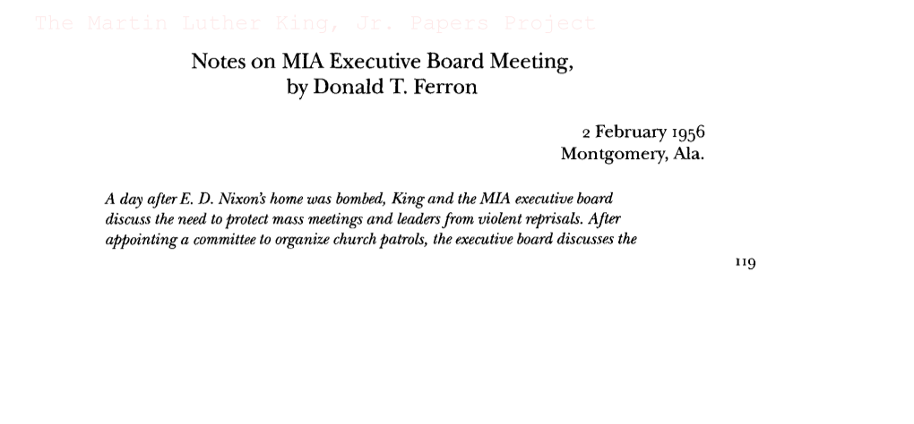 Notes on MIA Executive Board Meeting, by Donald T. Ferron the Martin Luther King, Jr. Papers Project