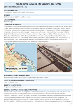 30 Scheda Intervento N. Fondo Per Lo Sviluppo E La Coesione 2014-2020