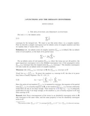 L-FUNCTIONS and the RIEMANN HYPOTHESIS 1. the Zeta-Function