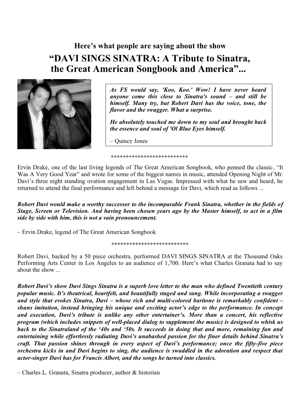 “DAVI SINGS SINATRA: a Tribute to Sinatra, the Great American Songbook and America”