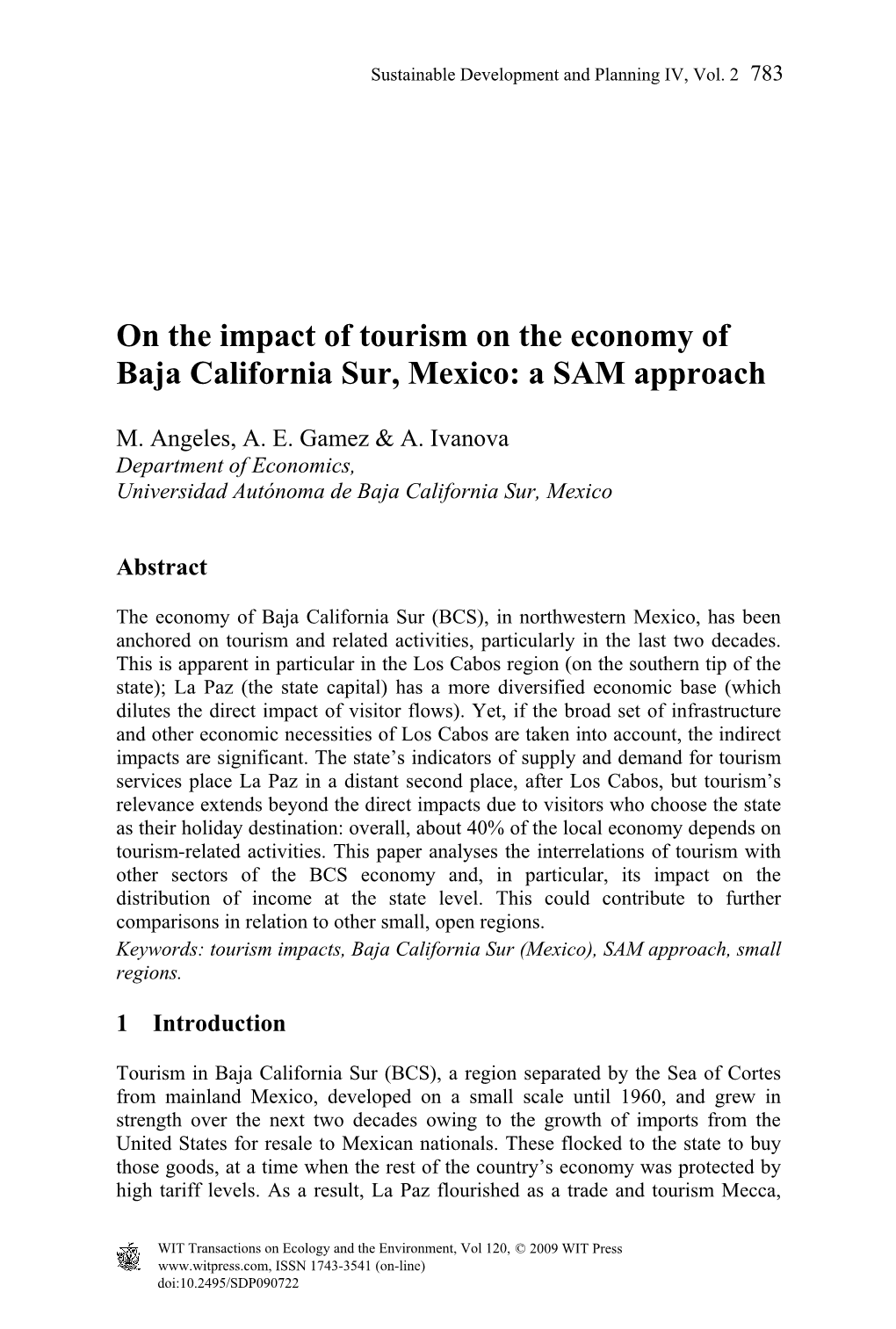 On the Impact of Tourism on the Economy of Baja California Sur, Mexico: a SAM Approach
