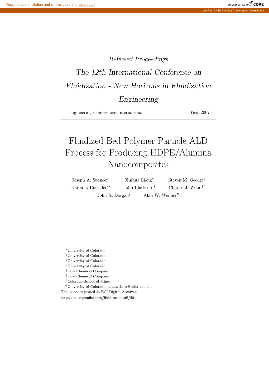 Fluidized Bed Polymer Particle ALD Process for Producing HDPE/Alumina Nanocomposites