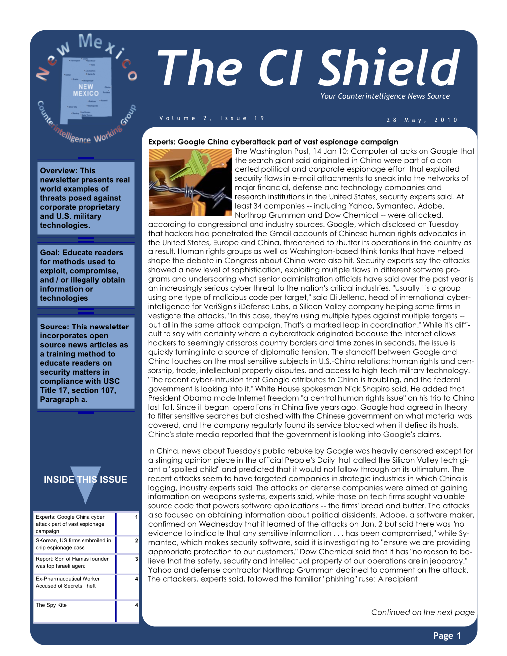 The CI Shield Your Counterintelligence News Source