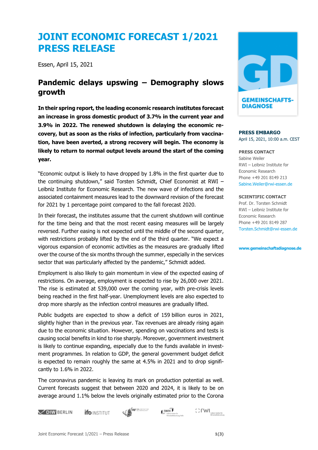 Joint Economic Forecast 1/2021 Press Release