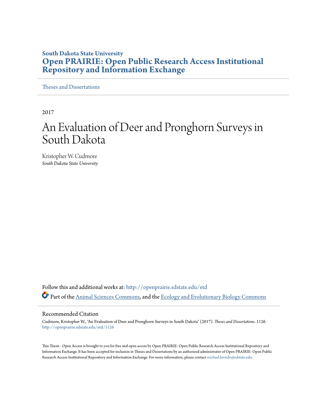 An Evaluation of Deer and Pronghorn Surveys in South Dakota Kristopher W