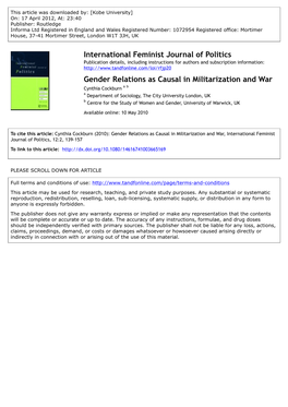 Gender Relations As Causal in Militarization And