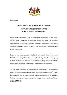 1 May 2014 MH370 PRESS STATEMENT by HAMZAH