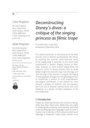 Deconstructing Disney's Divas: a Critique of the Singing Princess As Filmic Trope