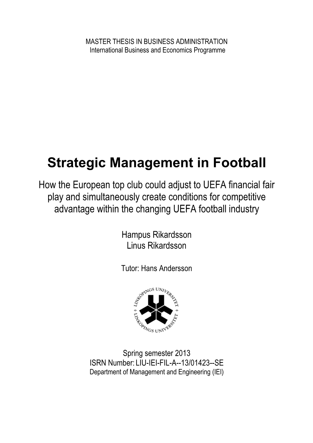 Strategic Management in Football